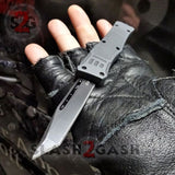 Grey Commando OTF Knife Small 7" Delta Force Switchblade - Black D2 Tanto Plain - Gray Automatic Knives