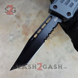 Grey Commando OTF Knife Small 7" Delta Force Switchblade - Black D2 Tanto Serrated - Gray Automatic Knives