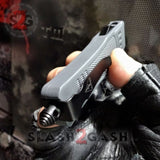 Grey Commando OTF Knife Small 7" Delta Force Switchblade - Black D2 - Gray Automatic Knives