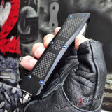 Delta Force VG-10 OTF Knife CNC T6061 w/ Carbon Fiber Blue Screws - Tanto Automatic Switchblade Knives