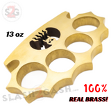 Real Brass Skull Knuckle Spiked Paperweight Duster w/ Flames - 13oz