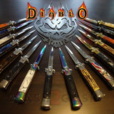 Diablo Stiletto Knife Italian Milano Automatic Switchblade Knives 9" - Marble Pearl Rosewood Stag Horn