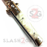 Diablo Stiletto Automatic Knife Milano Switchblade - Gold Marble White Pearl