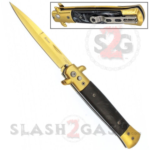 Diablo Stiletto Automatic Knife Milano Switchblade - Gold Marble Black Pearl