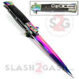 Diablo Stiletto Automatic Knife Milano Switchblade - Rainbow Titanium Black Ebony Wood