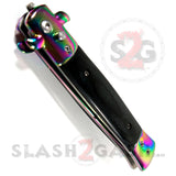 Diablo Stiletto Automatic Knife Milano Switchblade - Rainbow Titanium Black Ebony Wood