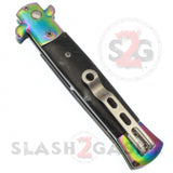 Diablo Stiletto Knife Milano Automatic Switchblade Knives 9" - Rainbow Titanium Marble Black Pearl