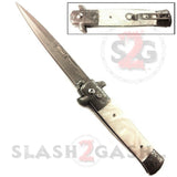 Diablo Stiletto Automatic Knife Milano Switchblade - Damascus Marble White Pearl