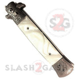 Diablo Stiletto Automatic Knife Milano Switchblade - Damascus Marble White Pearl