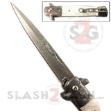 Diablo Stiletto Automatic Knife Milano Switchblade - Damascus Marble White Pearl