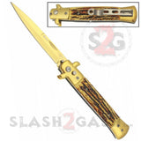 Diablo Stiletto Automatic Knife Milano Switchblade - Gold Faux Stag Horn