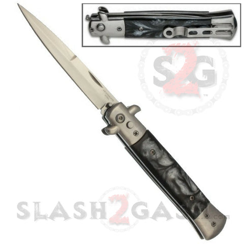 Diablo Stiletto Automatic Knife Milano Switchblade - Marble Black Pearl