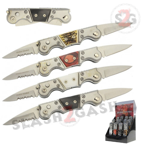 California Legal Mini Dual Switchblade Double Trouble Automatic Knife w/ Safety Lock - 5 colors