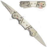 California Legal Mini Dual Switchblade Double Trouble Automatic Knife - White