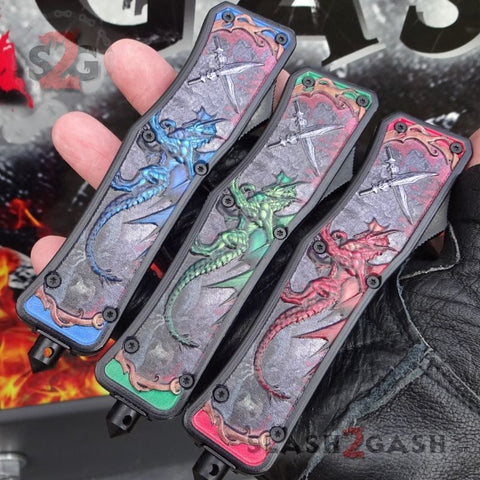 Delta Force OTF Automatic Knife Red Dragon's Fury D/A Switchblade - 4 Blades