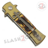 California Legal Automatic Knife Mini Bronze Stiletto Small Switchblade - Faux Stag Horn
