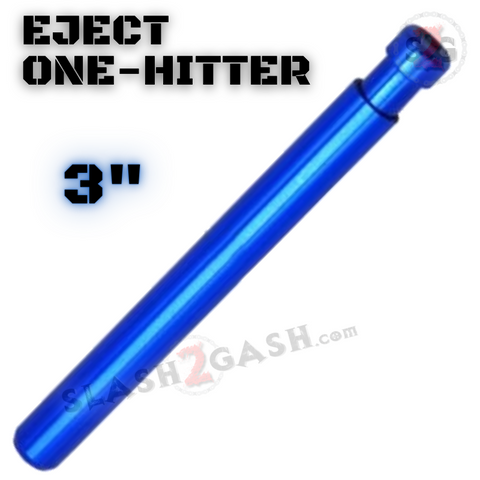 Metal Cigarette Shape One Hitter w/ Eject Dug Out - Blue 3" Smoking Pipe