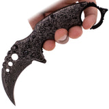 Black Damascus Karambit Knife Spring Assisted Folder Etched Design with Holes and Ring Claw Knives
