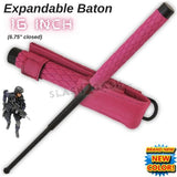 Expandable Pink Baton Metal Police Stick w/ Sheath - 16" Inch