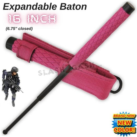 Expandable Pink Baton Metal Police Stick w/ Sheath - 16" Inch