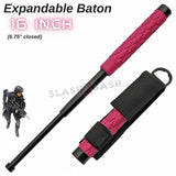 Expandable Pink Baton Metal Police Stick w/ Sheath - 16" Inch