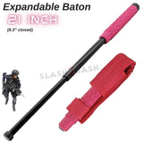 Expandable Pink Baton Metal Police Stick w/ Sheath - 21" Inch