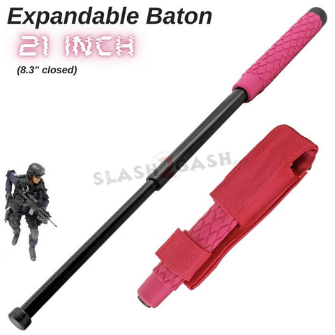 Expandable Pink Baton Metal Police Stick w/ Sheath - 21" Inch