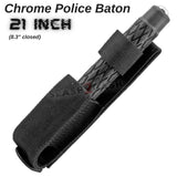 Chrome Baton Expandable Steel Police Stick Silver w/ Sheath - 21" Inch Self Defense Telescopic Baton