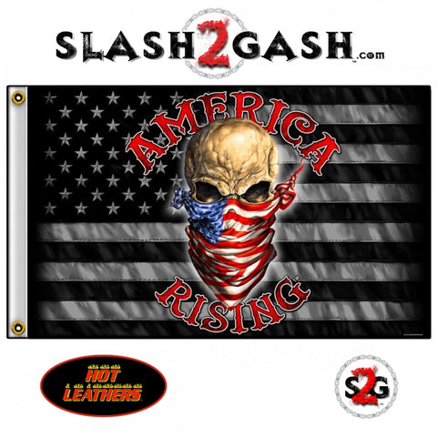 America Rising Flag 3 x 5 w/ Gray American Flag & Bandana Skull Hot Leathers FGA1071