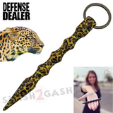 Wavy Kubotan Self Defense Stick Keychain Ninja Weapon - Leopard Animal Print Pattern Kubaton Women Protection