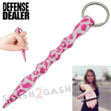 Wavy Kubotan Self Defense Stick Keychain Ninja Weapon - Pink Leopard Camo Animal Print Pattern Kubaton Women Protection