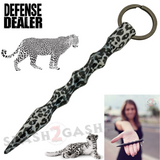Wavy Kubotan Self Defense Stick Keychain Ninja Weapon - Black and White Leopard Animal Print Pattern Kubaton Women Protection