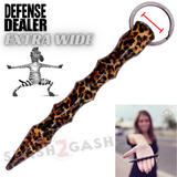Wavy Kubotan Self Defense Stick Keychain Ninja Weapon - Leopard Animal Print Pattern Extra Wide Thick Kubaton Women Protection