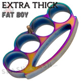 Titanium Rainbow Brass Knuckles Large Fat Boy Extra Wide Chubby Chunk Belt Buckle & Paperweight