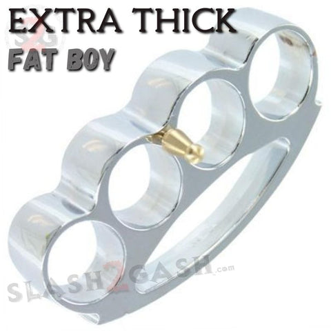 Silver Brass Knuckles Large Fat Boy Extra Wide Chubby Chunk Belt Buckle & Paperweight Chrome Big Hands