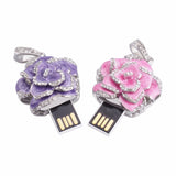 Crystal Flower USB Flash Drive 2.0 Rose Necklace Charm 16 GB - 3 Colors