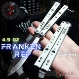 Franken REP Butterfly Knife TITANIUM Balisong White G10 - (clone) Replicant Alt Blade Silver Liners