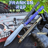 FrankenREP Butterfly Knife TITANIUM Balisong Black Purple G10 - (clone) Replicant Alt Blade Gold Liners BK PP STITCHED