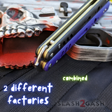 FrankenREP Butterfly Knife TITANIUM Balisong Black Purple G10 - (clone) Replicant Alt Blade Gold Liners BK PP STITCHED