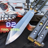 FrankenREP Butterfly Knife TITANIUM Balisong Carbon Fiber - (clone) Replicant Alt Blade Gold Liners CF
