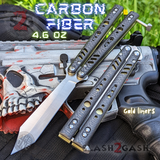 FrankenREP Butterfly Knife TITANIUM Balisong Carbon Fiber - (clone) Replicant Tanto Blade Gold Liners CF