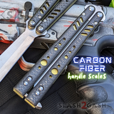 FrankenREP Butterfly Knife TITANIUM Balisong Carbon Fiber - (clone) Replicant Tanto Blade Gold Liners CF