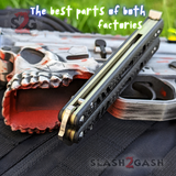 FrankenREP Butterfly Knife TITANIUM Balisong Carbon Fiber - (clone) Replicant Tanto Blade Gold Liners CF