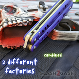 FrankenREP Butterfly Knife TITANIUM Balisong Purple G10 - (clone) Replicant Tanto Blade Gold Liners PP STITCHED
