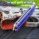 FrankenREP Butterfly Knife TITANIUM Balisong Purple G10 - (clone) Replicant Alt Blade Gold Liners PP STITCHED