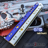 FrankenREP Butterfly Knife TITANIUM Balisong Purple White G10 - (clone) Replicant Tanto Blade Gold Liners PP WH STITCHED