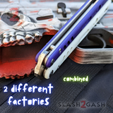 FrankenREP Butterfly Knife TITANIUM Balisong Purple White G10 - (clone) Replicant Alt Blade Silver Liners PP WH STITCHED