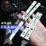 Franken REP Butterfly Knife TITANIUM Balisong White G10 - (clone) Replicant Tanto Blade Silver Liners