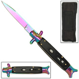 9" Italian Milano Stiletto Fishtail Titanium Rainbow Classic Automatic Knife