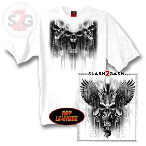 Hot Leathers Dagger Tri Skull Double Sided Biker T-Shirt LIMITED EDITION